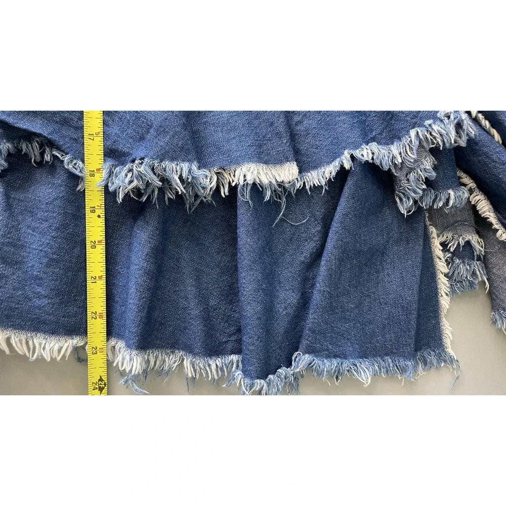 BP Y2K Skirt Ruffle Fringe Hem Western Denim Above Knee Cowgirl Boho Blue Size S - Picture 11 of 11